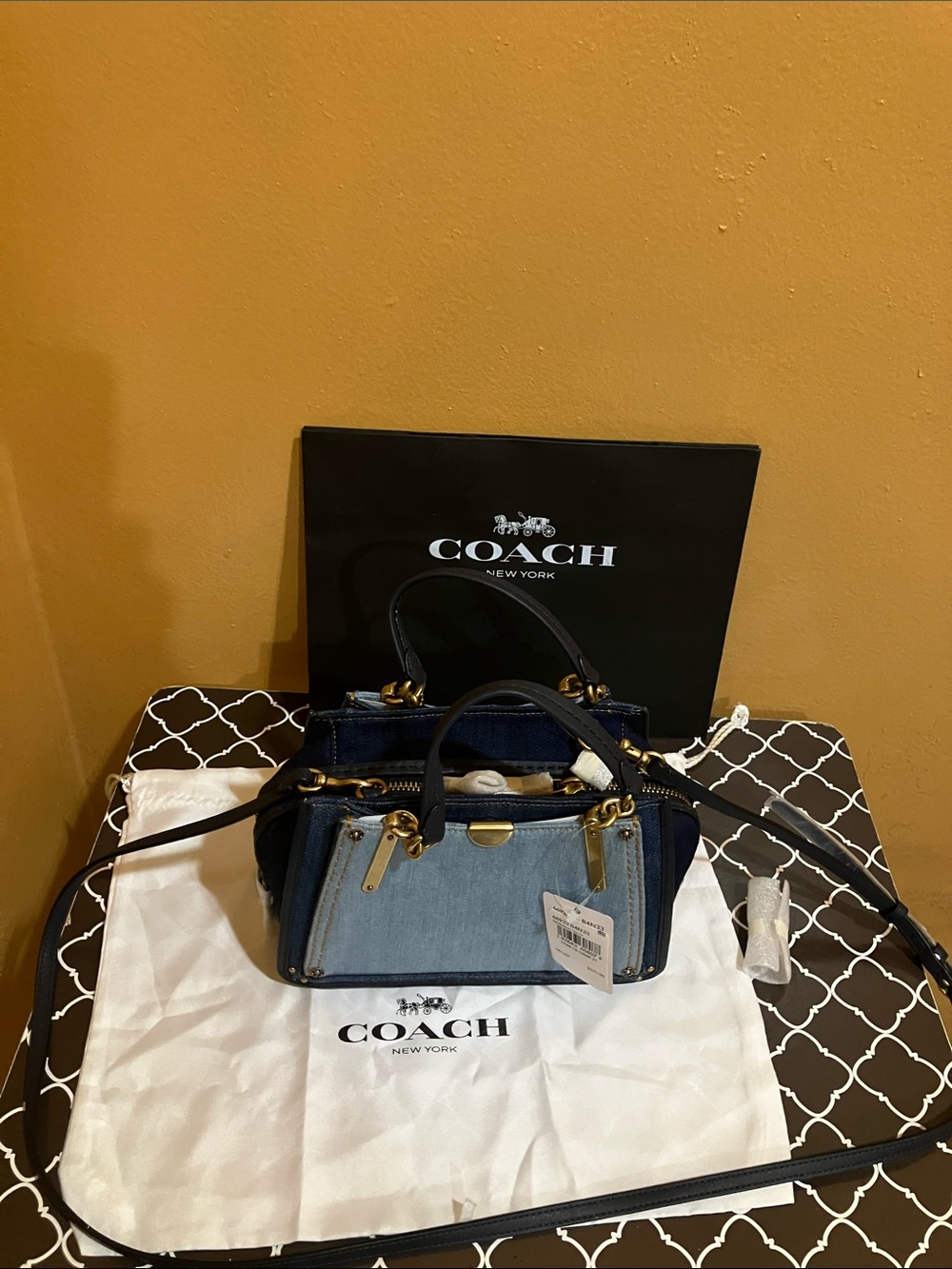Coach Dreamer 21 Two-Tone Blue Denim and Dark Blue Leather Mini Satchel